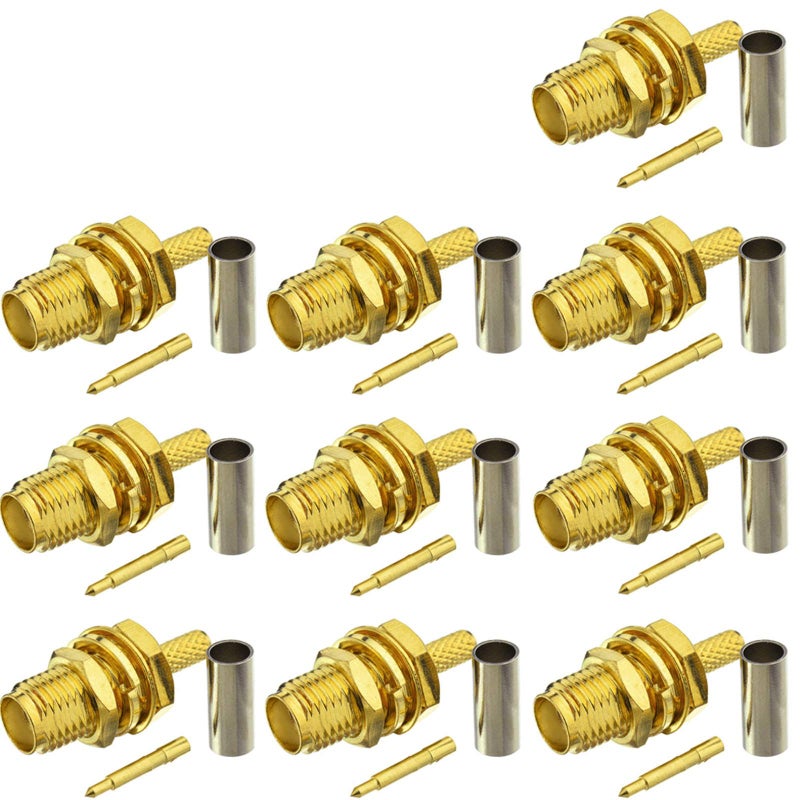 Eightwood 10pcs RP-SMA Bulkhead Female with Male Pin Crimp RF Connector for RG316 RG174 Cable - Image 1